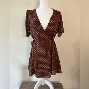 Reformation Brown Polka Dot Print Mini Dress Size Medium